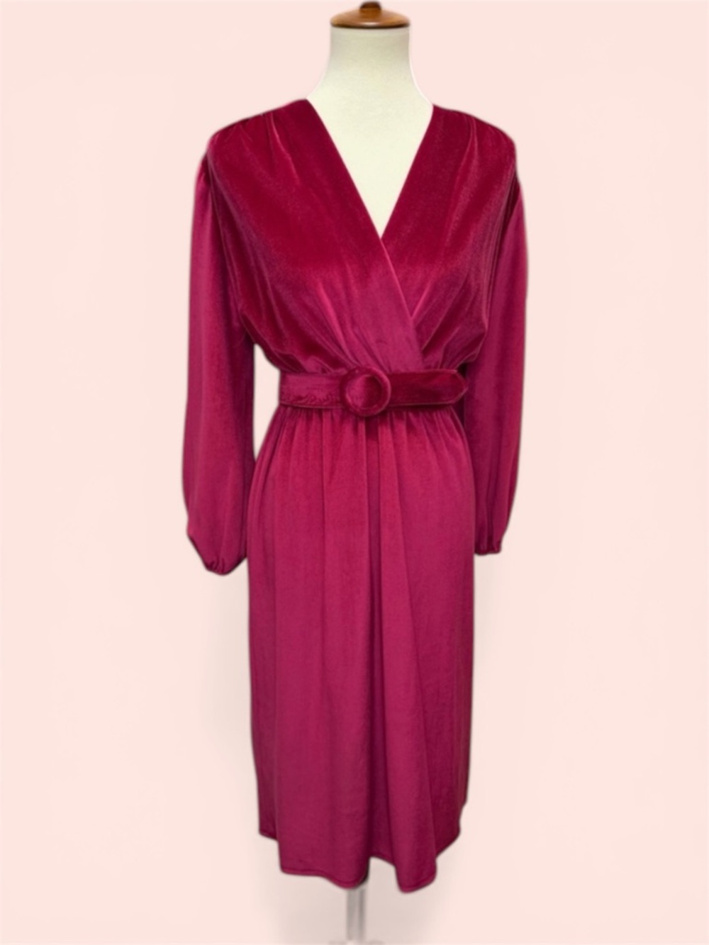 Vintage Ms. Sugar Velour Velvet Faux Wrap Dress with Belt